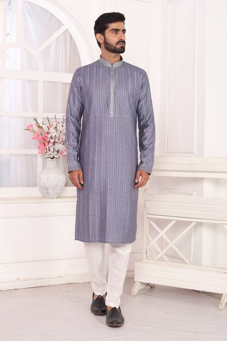 Buy_Arihant Rai Sinha_Purple Silk Embroidery Art Straight Kurta _Online_at_Aza_Fashions