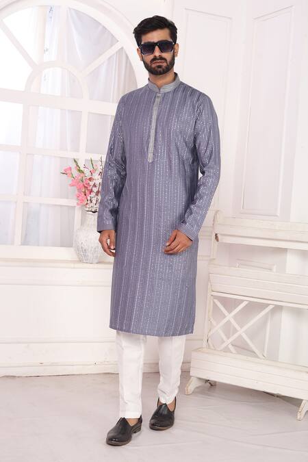 Arihant Rai Sinha_Purple Silk Embroidery Art Straight Kurta _at_Aza_Fashions