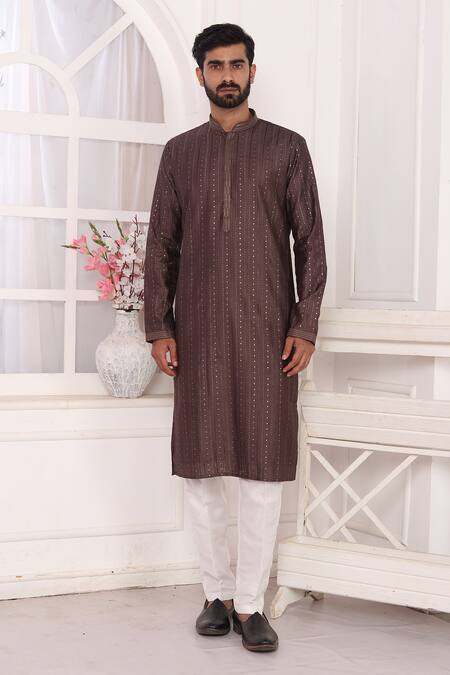 Arihant Rai Sinha_Brown Silk Embroidery Art Straight Kurta _Online_at_Aza_Fashions
