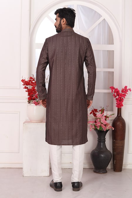 Arihant Rai Sinha Embroidered Art Silk Brown Straight Kurta 