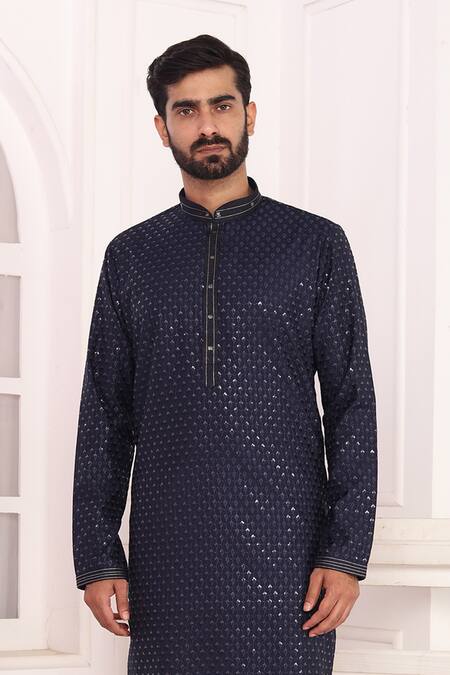 Arihant Rai Sinha Blue Silk Embroidery Art Straight Kurta at Aza Fashions Arihant Rai Sinha_Blue Silk Embroidery Art Straight Kurta _at_Aza_Fashions