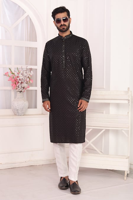 Arihant Rai Sinha Black Embroidered Art Silk Straight Kurta 