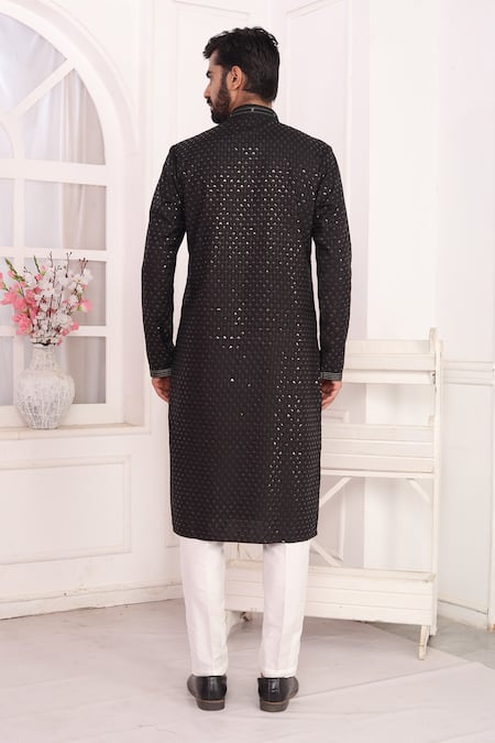 Shop_Arihant Rai Sinha_Black Silk Embroidery Art Straight Kurta _at_Aza_Fashions