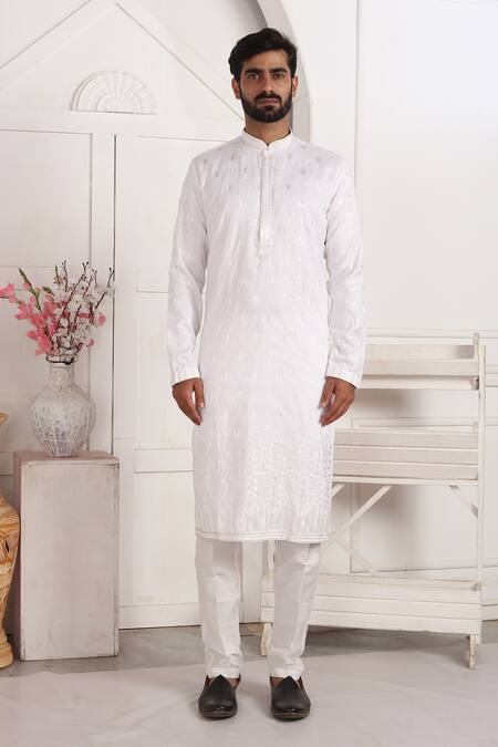 Arihant Rai Sinha_Off White Silk Embroidery Kurta Set _at_Aza_Fashions