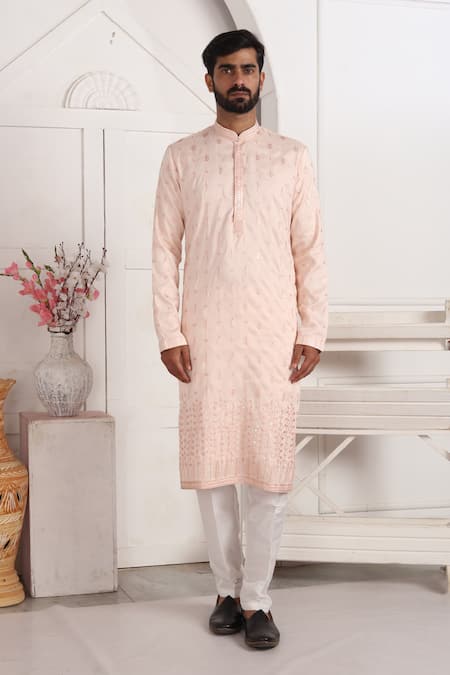 Buy_Arihant Rai Sinha_Pink Silk Embroidery Straight Kurta And Aligadhi Pant Set 