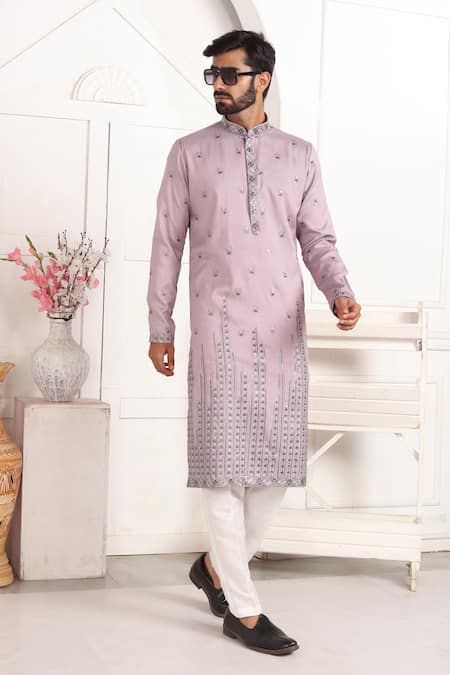 Arihant Rai Sinha_Lilac Silk Embroidery Art Kurta Set _at_Aza_Fashions