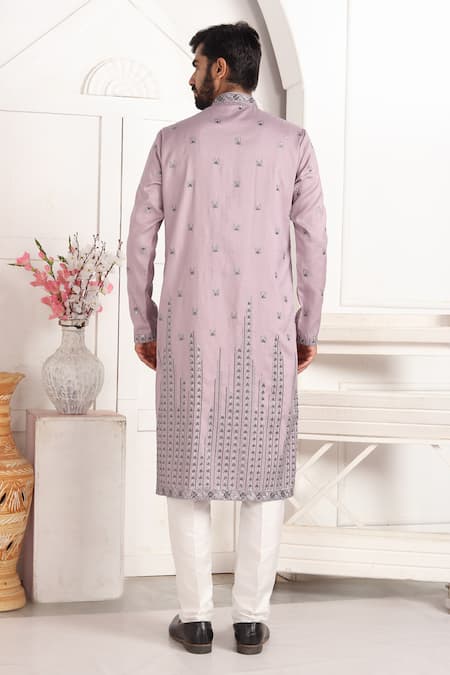 Arihant Rai Sinha_Lilac Silk Embroidery Art Kurta Set _Online_at_Aza_Fashions
