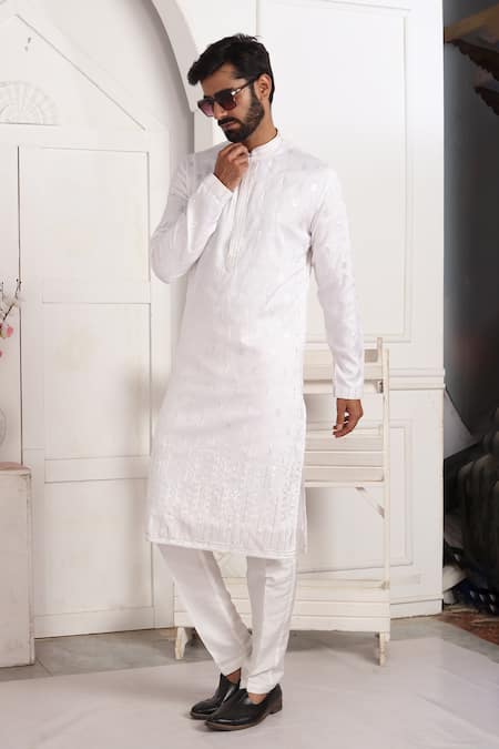 Shop_Arihant Rai Sinha_Off White Silk Embroidery Art Straight Kurta _Online_at_Aza_Fashions