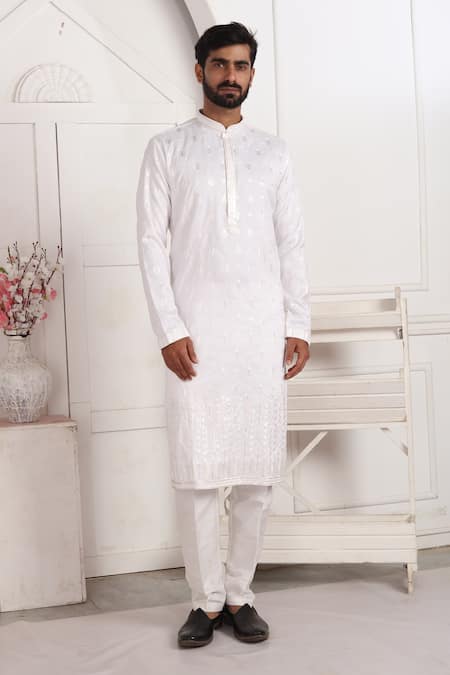 Arihant Rai Sinha_Off White Silk Embroidery Art Straight Kurta _at_Aza_Fashions