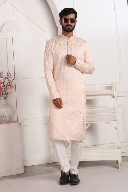 Arihant Rai Sinha_Pink Silk Embroidery Art Straight Kurta _at_Aza_Fashions
