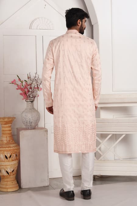 Arihant Rai Sinha_Pink Silk Embroidery Art Straight Kurta _Online_at_Aza_Fashions
