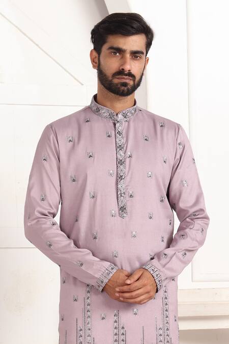 Buy_Arihant Rai Sinha_Lilac Silk Embroidery Straight Kurta _Online_at_Aza_Fashions