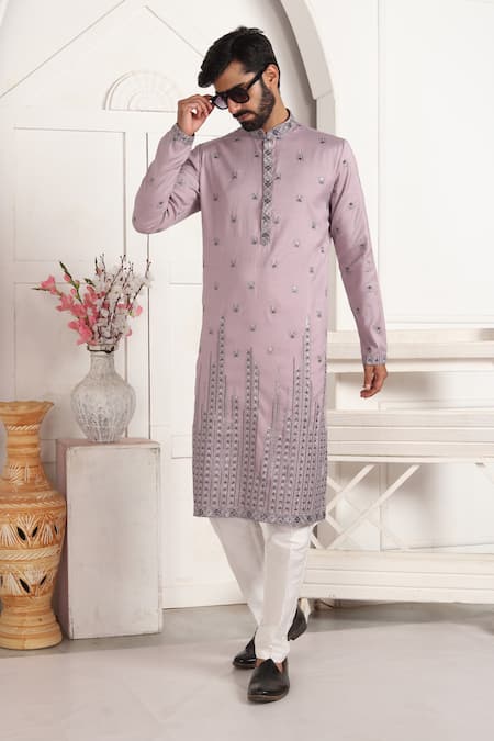 Arihant Rai Sinha_Lilac Silk Embroidery Straight Kurta _at_Aza_Fashions
