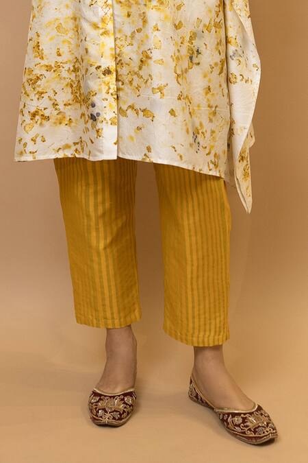 Krishna Mehta White Silk, Cotton Floral Tunic And Striped Pants Set Online at Aza Fashions Krishna Mehta_White Silk, Cotton Floral Tunic And Striped Pants Set _Online_at_Aza_Fashions
