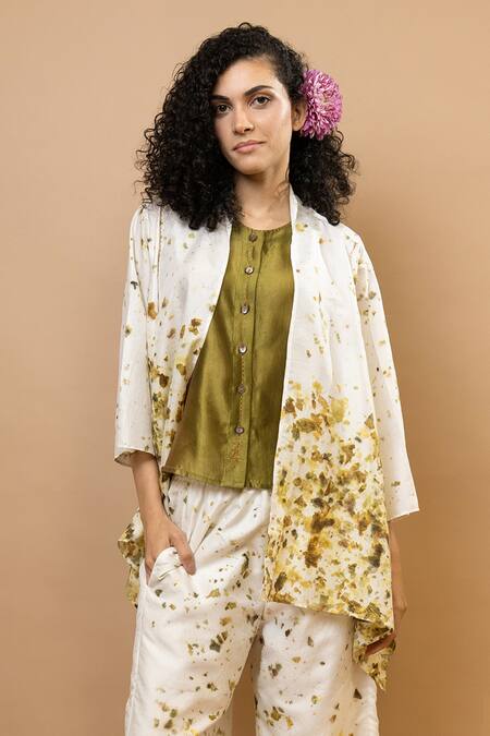 Buy Krishna Mehta Olive Green Silk Open Neck Ombre Jacket Online at Aza Fashions Buy_Krishna Mehta_Olive Green Silk Open Neck Ombre Jacket _Online_at_Aza_Fashions