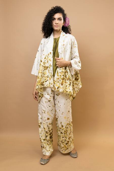 Buy Krishna Mehta Olive Green Silk Open Neck Ombre Jacket Buy_Krishna Mehta_Olive Green Silk Open Neck Ombre Jacket