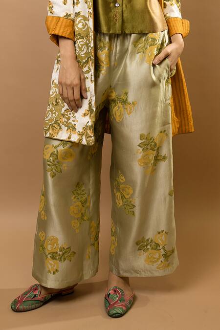 Shop_Krishna Mehta_Cream Cotton Satin, Modal Embroidery Open Neck, Reversible Block-printed Jacket _Online_at_Aza_Fashions