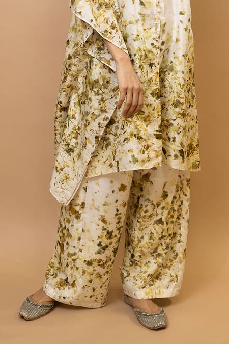 Buy_Krishna Mehta_Olive Green Silk One Shoulder Printed Tunic And Trouser Set 