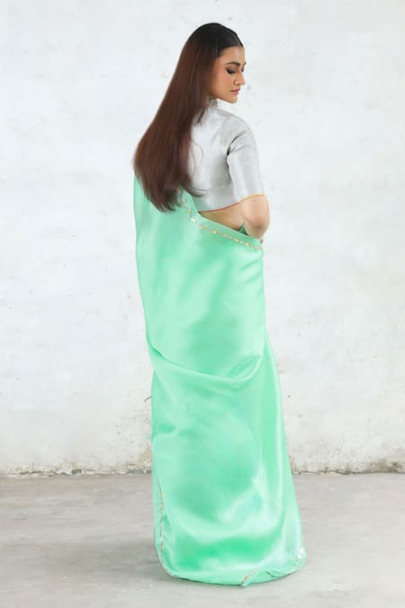 Saksham & Neharicka Mint Green Silk Satin Organza Saree Set 