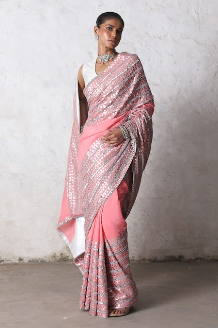 Buy Saksham & Neharicka Pink Silk, Cotton Embroidery, Gota Patti Bengal Saree Online at Aza Fashions Buy_Saksham & Neharicka_Pink Silk, Cotton Embroidery, Gota Patti Bengal Saree _Online_at_Aza_Fashions