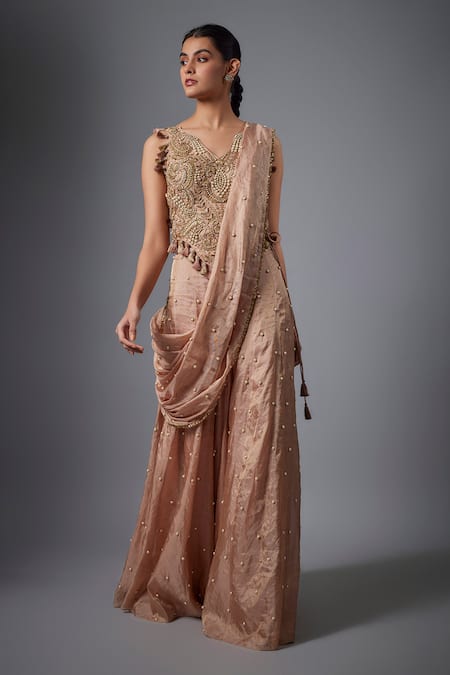 Payal Singhal Embroidered Dull Rose Choli & Sharara Set 