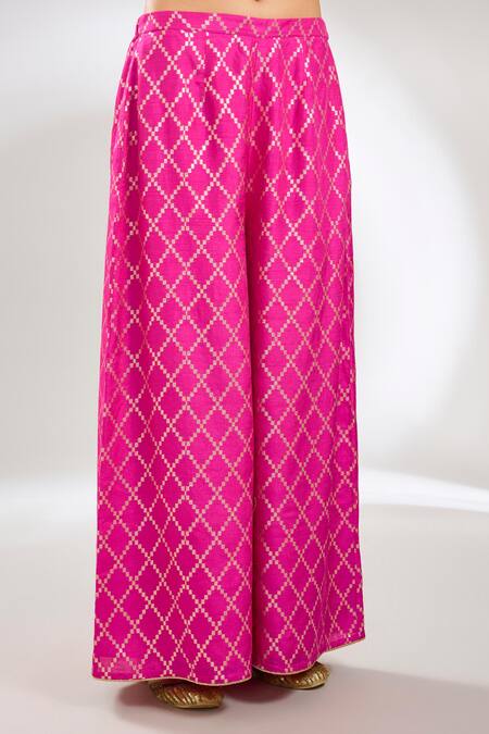 Buy_Payal Singhal_Pink Organza Embroidery Split V-neck Hot Kurta Set _Online_at_Aza_Fashions