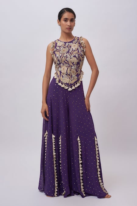 Payal Singhal Embroidered Purple Georgette Choli & Sharara Set 