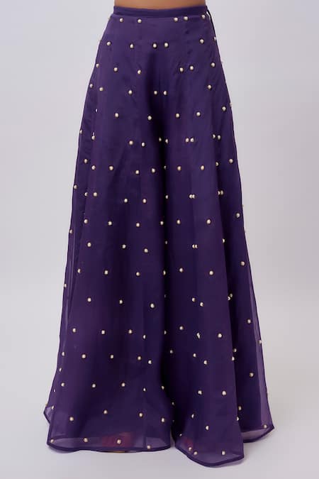 Payal Singhal_Purple Organza Embroidery, Sequins Round Neck Blazer And Sharara Set _Online_at_Aza_Fashions