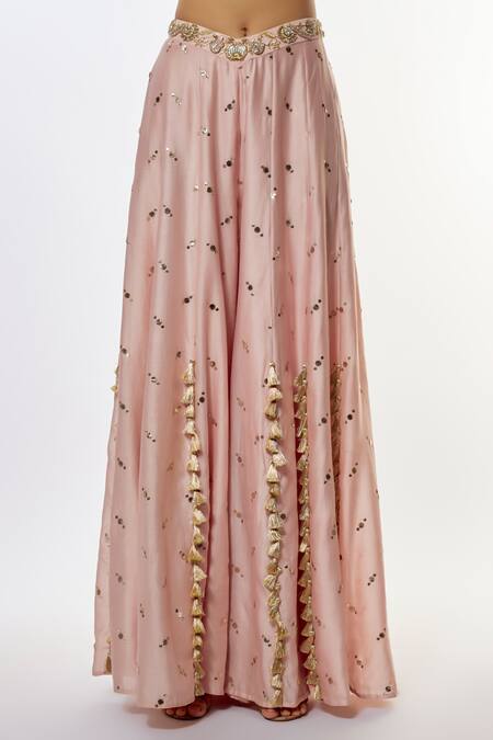 Payal Singhal_Pink Georgette Tassels, Embroidery Square Neck Choli And Sharara Set _Online_at_Aza_Fashions