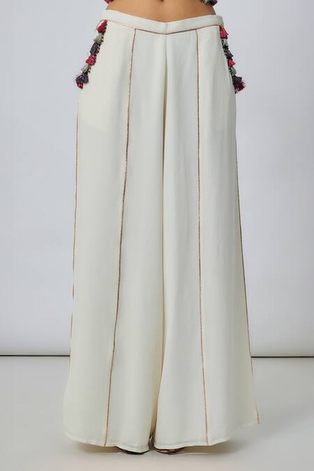 Buy_Payal Singhal_Off White Georgette Tassels Round Neck Embroidered Choli And Pant Set _Online_at_Aza_Fashions