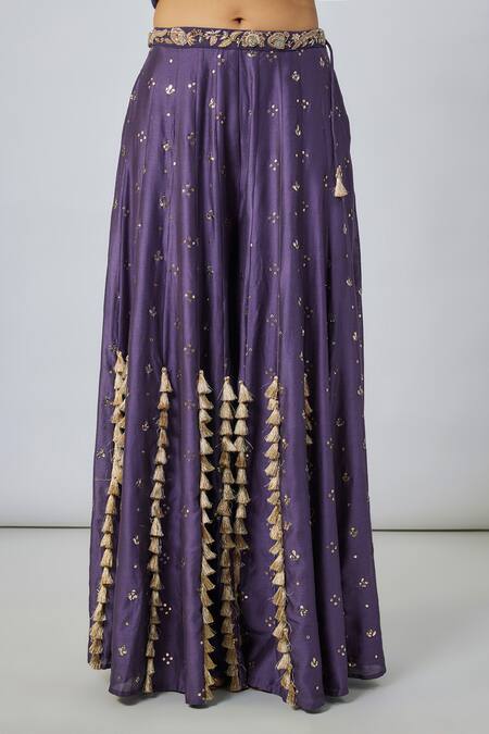 Buy_Payal Singhal_Purple Georgette Embroidery, Tassels Sweetheart Neck Choli And Sharara Set _Online_at_Aza_Fashions