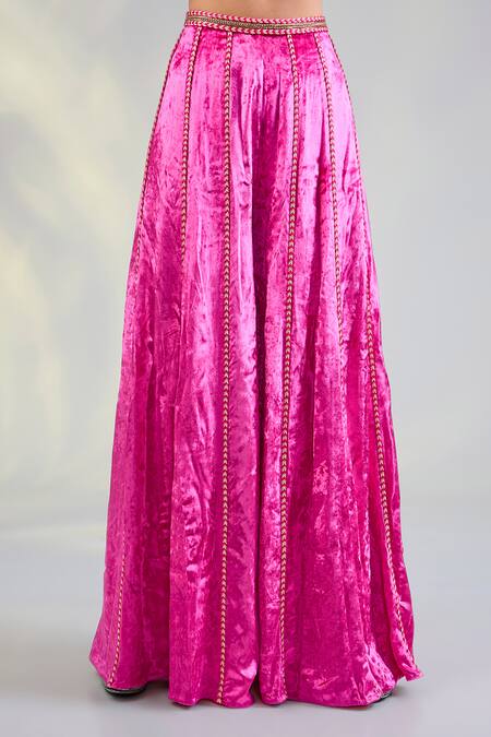 Buy Payal Singhal Pink Velvet Tassels, Embroidery Round Neck Hot Choli And Sharara Set Online at Aza Fashions Buy_Payal Singhal_Pink Velvet Tassels, Embroidery Round Neck Hot Choli And Sharara Set_Online_at_Aza_Fashions