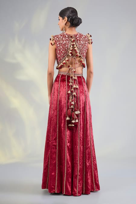 Payal Singhal Dark Red Embroidered Choli & Sharara Set 