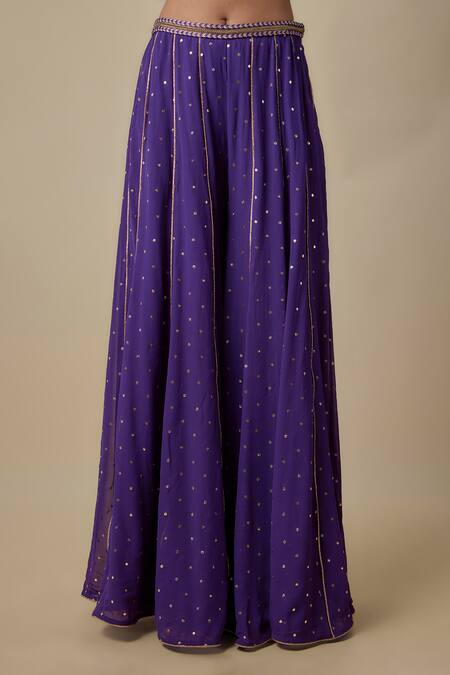 Payal Singhal_Purple Georgette Tassels, Mirrors Round Neck Embroidered Choli And Sharara Set _Online_at_Aza_Fashions