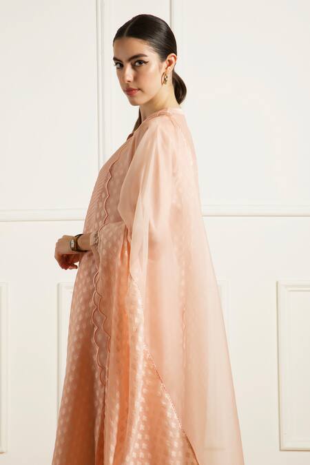 Arcvsh By Pallavi Singh_Rose Gold Brocade, Silk, Chanderi Embroidery Collared Tunic And Pants _Online_at_Aza_Fashions