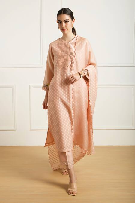 Buy Arcvsh By Pallavi Singh Rose Gold Brocade, Silk, Chanderi, Organza Embroidery Collared Kurta Set Online at Aza Fashions Buy_Arcvsh By Pallavi Singh_Rose Gold Brocade, Silk, Chanderi, Organza Embroidery Collared Kurta Set _Online_at_Aza_Fashions