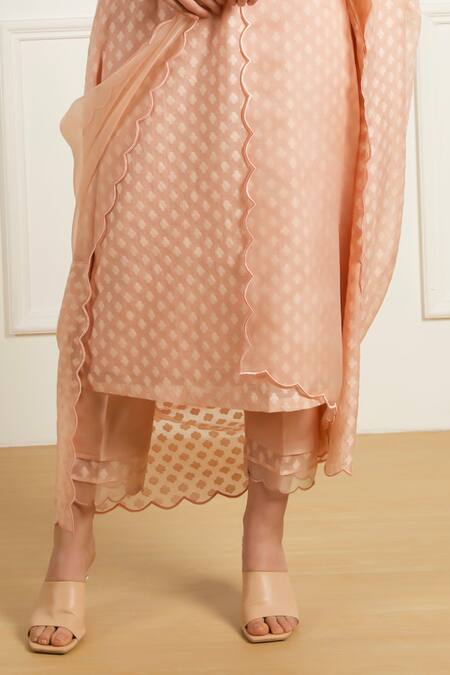 Shop Arcvsh By Pallavi Singh Rose Gold Brocade, Silk, Chanderi, Organza Embroidery Collared Kurta Set Online at Aza Fashions Shop_Arcvsh By Pallavi Singh_Rose Gold Brocade, Silk, Chanderi, Organza Embroidery Collared Kurta Set _Online_at_Aza_Fashions