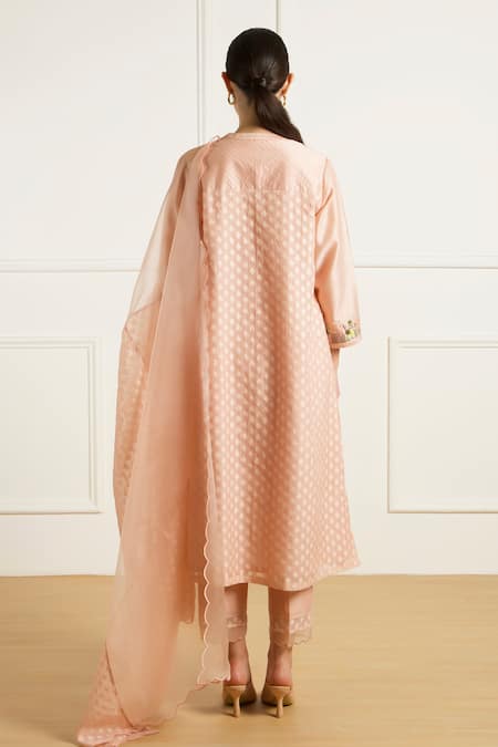 Shop Arcvsh By Pallavi Singh Rose Gold Brocade, Silk, Chanderi, Organza Embroidery Collared Kurta Set at Aza Fashions Shop_Arcvsh By Pallavi Singh_Rose Gold Brocade, Silk, Chanderi, Organza Embroidery Collared Kurta Set _at_Aza_Fashions