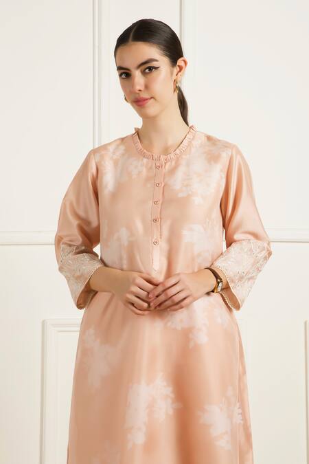 Buy Arcvsh By Pallavi Singh Rose Gold Silk, Brocade Embroidery Collared Double Layer Kurta Set Online at Aza Fashions Buy_Arcvsh By Pallavi Singh_Rose Gold Silk, Brocade Embroidery Collared Double Layer Kurta Set _Online_at_Aza_Fashions