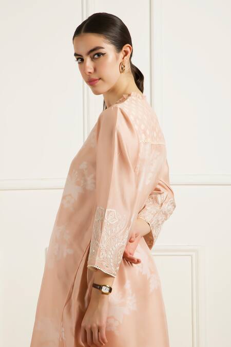 Shop_Arcvsh By Pallavi Singh_Rose Gold Silk, Brocade, Chanderi, Organza Embroidery Double Layer Tunic Set _Online_at_Aza_Fashions