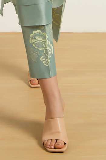 Arcvsh By Pallavi Singh_Green Silk, Chanderi, Organza Embroidery Mint Double Layer Tunic And Pants Set _Online_at_Aza_Fashions
