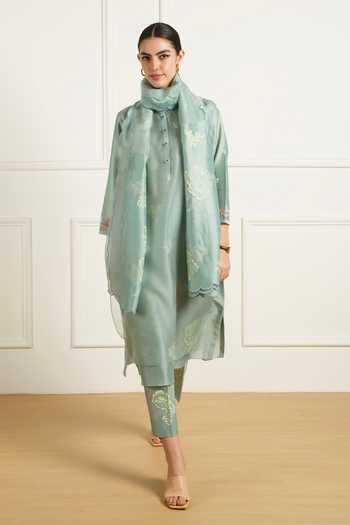 Arcvsh By Pallavi Singh Mint Double Layer Tunic & Pants Set