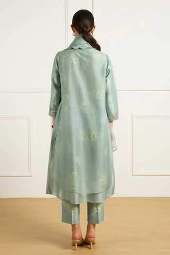 Arcvsh By Pallavi Singh Mint Double Layer Tunic & Pants Set