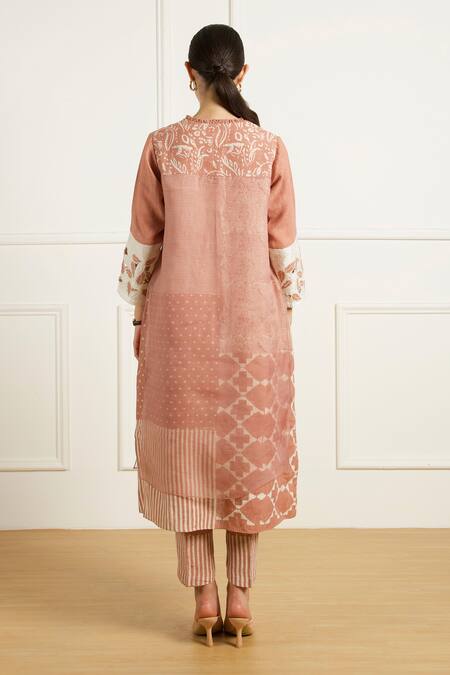Arcvsh By Pallavi Singh Peach Double Layer Tunic & Printed Pants Set 