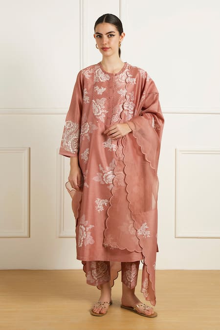 Arcvsh By Pallavi Singh Peach Almond Discharge Print Kurta Set 