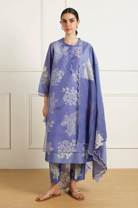 Arcvsh By Pallavi Singh Blue Silk, Chanderi, Organza Embroidery Round Twilight Double Layer Tunic Set at Aza Fashions Arcvsh By Pallavi Singh_Blue Silk, Chanderi, Organza Embroidery Round Twilight Double Layer Tunic Set _at_Aza_Fashions