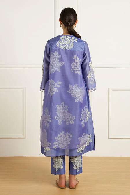 Shop Arcvsh By Pallavi Singh Blue Silk, Chanderi, Organza Embroidery Round Twilight Double Layer Tunic Set at Aza Fashions Shop_Arcvsh By Pallavi Singh_Blue Silk, Chanderi, Organza Embroidery Round Twilight Double Layer Tunic Set _at_Aza_Fashions