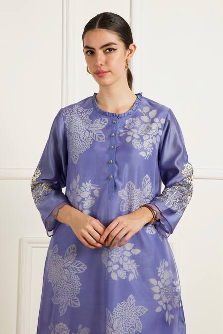 Arcvsh By Pallavi Singh Blue Silk, Chanderi, Organza Embroidery Round Twilight Double Layer Tunic Set at Aza Fashions Arcvsh By Pallavi Singh_Blue Silk, Chanderi, Organza Embroidery Round Twilight Double Layer Tunic Set _at_Aza_Fashions