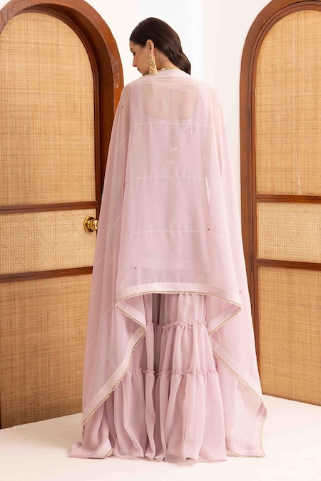 Shop Ajiesh Oberoi Lilac Georgette, Muslin Embroidery Round Neck Floral Kurta Set With Dupatta at Aza Fashions Shop_Ajiesh Oberoi_Lilac Georgette, Muslin Embroidery Round Neck Floral Kurta Set With Dupatta _at_Aza_Fashions