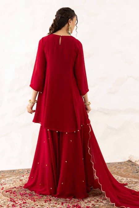 Ajiesh Oberoi Floral Yoke Peplum Kurta Set 